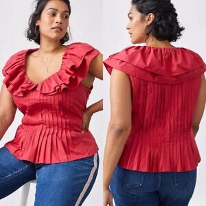 NWT Anthropologie Red Ruffled Blouse
